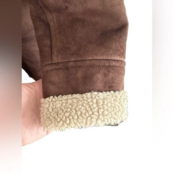 VTG Guess Coat Womens Large Y2K Faux Sherpa Fur Suede Long Length Brown - Picture 7 of 9